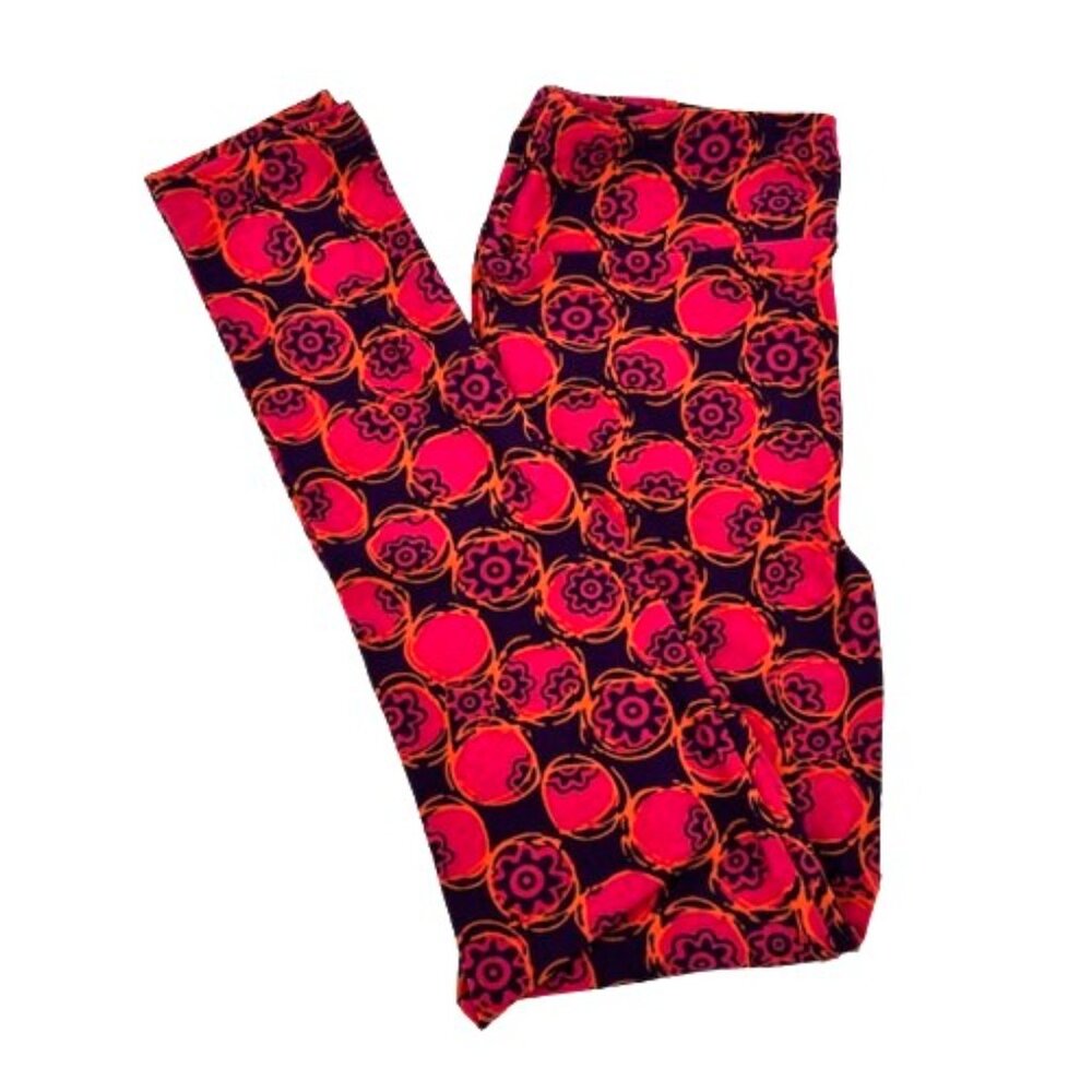 LuLaRoe OS One Size Leggings Geometric Floral Pink Purple Orange Bold